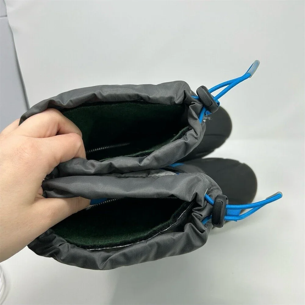 SOREL Flurry Snow Boots Boy Kids Gray Black Blue Waterproof Winter Size 3